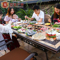 Outdoor courtyard barbecue table and chair carbon electric leisure long table outdoor European Villa Garden cast aluminum table and chair home