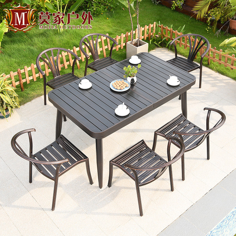 Outdoor Table And Chairs Patio Garden Casual Balcony Cast Aluminum Iron Art Open-air Outdoor Eu Style Villa Aluminum Alloy Leaning Back Chair
