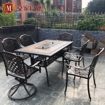 Outdoor tables and chairs Courtyard outdoor cast aluminum kit European-style courtyard anti-rust dining table Garden household smoke-free electric barbecue table