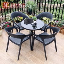 Outdoor table and chair courtyard leisure imitation rattan table and chair Nordic balcony small table and chair garden plastic table and chair combination
