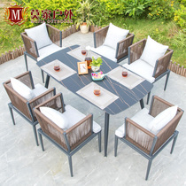 Nordic minimalist outdoor table and chair courtyard garden rattan chair leisure open air waterproof sun protection rattan table and chair combination