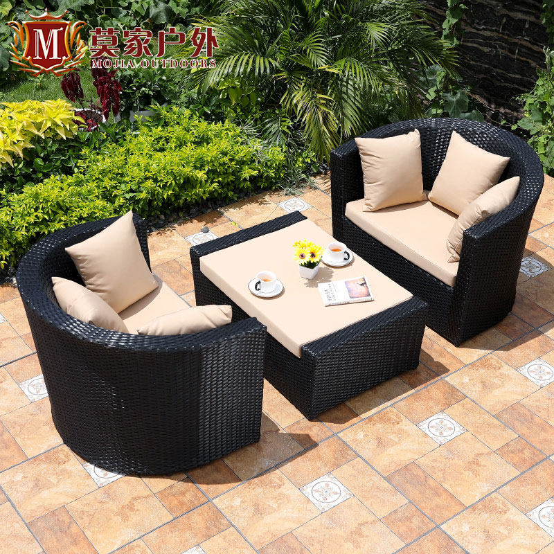 Outdoor rattan sofa courtyard garden terrace lazy leisure rattan outdoor rattan chair single double sofa lounge chair coffee table
