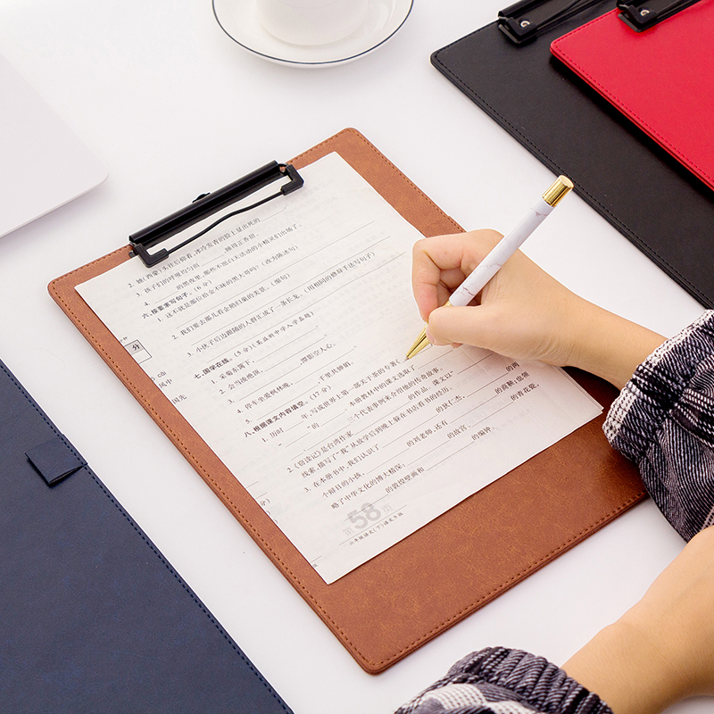 Leather a4 folder board business office meeting clip data writing pad student writing board clip customization