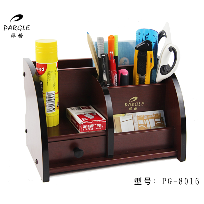 Versatile pen holder creative fashion student business office solid wood pen base upscale retro personality tabletop containing box
