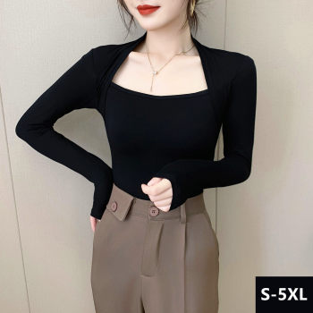 French retro square collar sexy top ສໍາລັບແມ່ຍິງທີ່ມີໄຂມັນເລັກນ້ອຍ mm plus size modal long-sleeved t-shirt fashionable ballet dance clothes