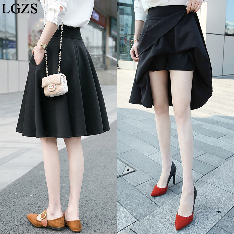 Spring and Autumn New Korean Style Mid-Length High-Waisted Anti-Exposure Safety Shorts A-Line Umbrella Skirt with Pockets Puff Skirt