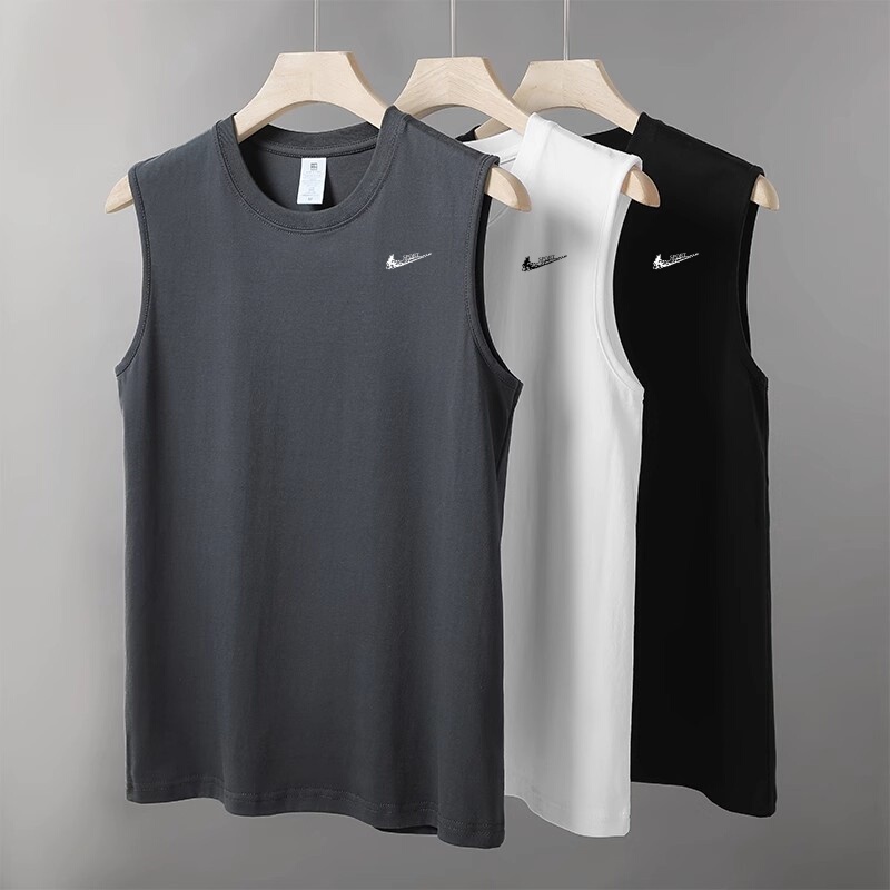 Niketon Pure Cotton Vest Men's Solid Color Heavyweight Sleeveless T-Shirt Summer Breathable Sports Fitness Vest Top