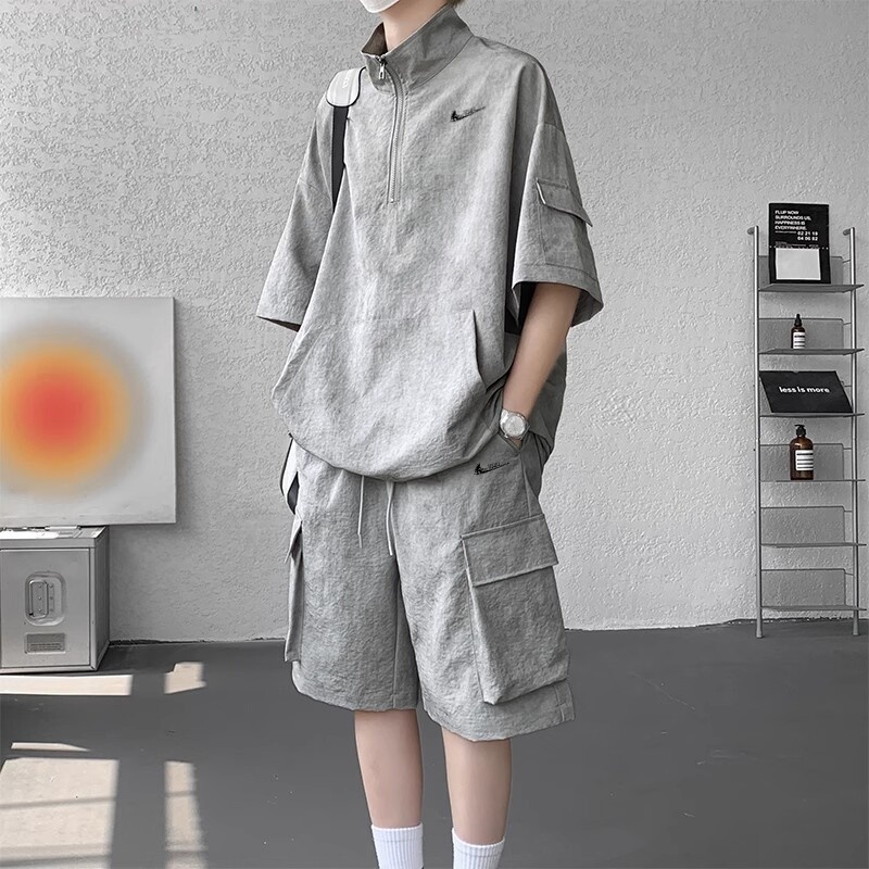 Niketon American-Style Workwear Suit for Men, Summer Loose Casual Wear, a Complete Set of Tie-Dye Ice Silk Quick-Drying Two-Piece Set