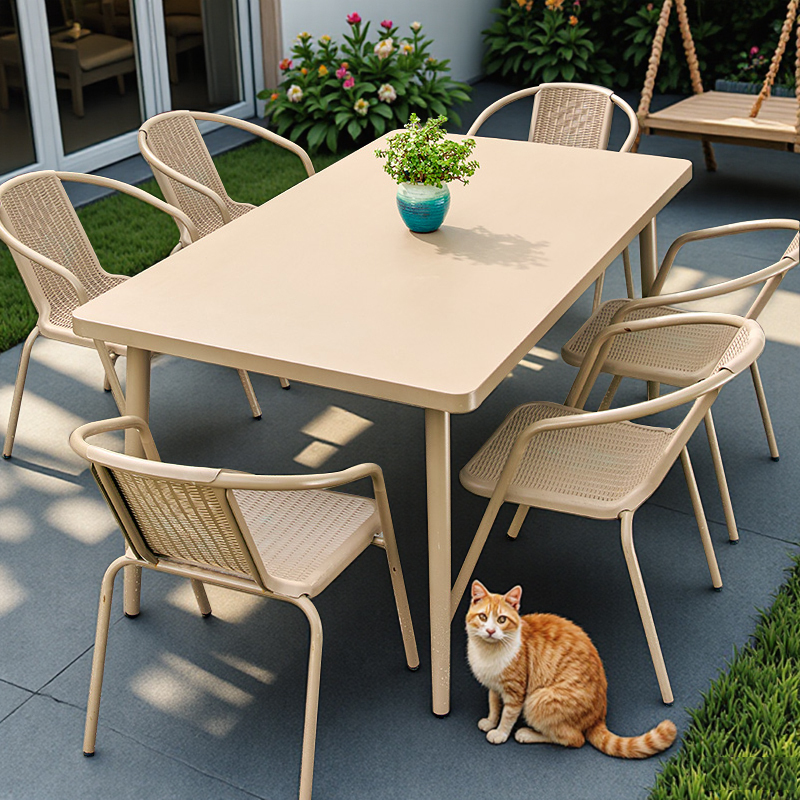 Mojia Outdoor Table and Chairs, Courtyard Outdoor Garden Leisure Long Table, Open-Air Balcony Outdoor Cafe Dining Table with Umbrella Mojia Outdoor Table and Chairs, Courtyard Outdoor Garden Leisure Long Table, Open-Air Balcony Outdoor Cafe Dining Table with Umbrella