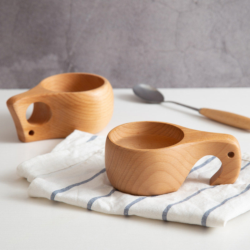 Wooden mug with hand cup water glass whole solid wood Nordic creative tea cup milk tea cup coffee cup milk cup