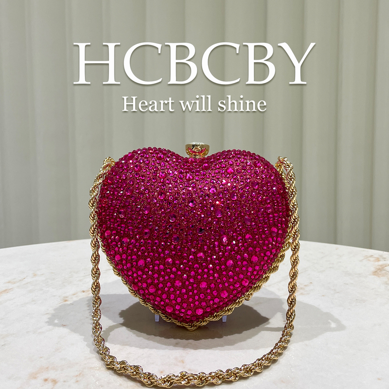 Rose Red Diamond-Encrusted Heart-Shaped Peach Heart Love Box-Shaped Clutch Bag, Fashionable and Personalized Evening Bag, Chain Crossbody Bag for Women Rose Red Diamond-Encrusted Heart-Shaped Peach Heart Love Box-Shaped Clutch Bag, Fashionable and Personalized Evening Bag, Chain Crossbody Bag for Women