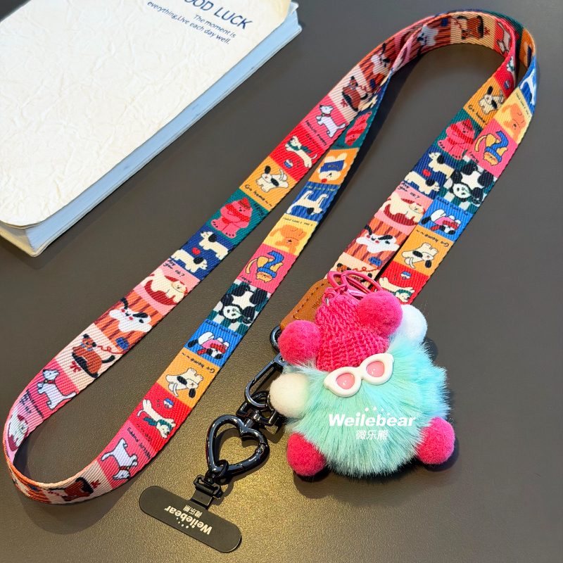 Cartoon Coal Ball Phone Lanyard, Widened Crossbody Strap, Versatile Creative Camera Strap, Little Bee Shoulder Strap, Hanging Chain