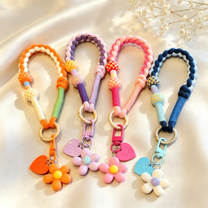 ins Wind Flower Pendant Mobile Phone Lanyard Woven Color-Block Wrist Strap Versatile Bag Key Anti-Loss Phone Chain ins Wind Flower Pendant Mobile Phone Lanyard Woven Color-Block Wrist Strap Versatile Bag Key Anti-Loss Phone Chain