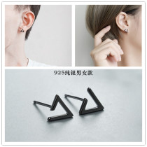 925 pure silver earbuds female mens Korean personality profiles 100 hitch Temperament Geometric Triangle Single Tide Black Couple