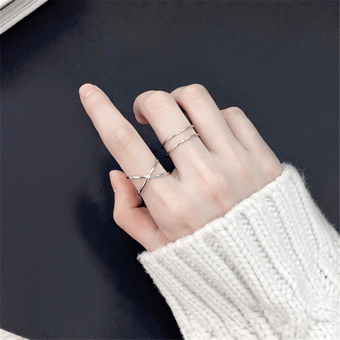 925 simple geometric opening sterling silver ring female Japanese and Korean student personality index finger creative atmosphere ring adjustable