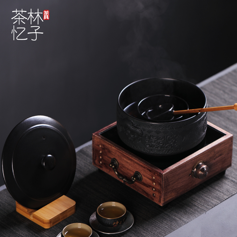 Linzi Tea Memory Ceramic Tea Boiler Black Crystal Furnace Set Retro Dry Brewing Bowl Health Black Tea Pu'er Tea Warmer