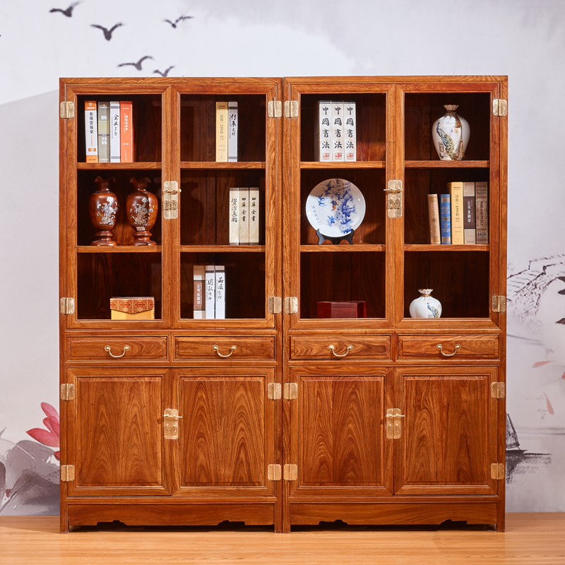 Chinese mahogany bookcase combination hedgehog red sandalwood floor bookcase solid wood living room furniture office rosewood bookshelf