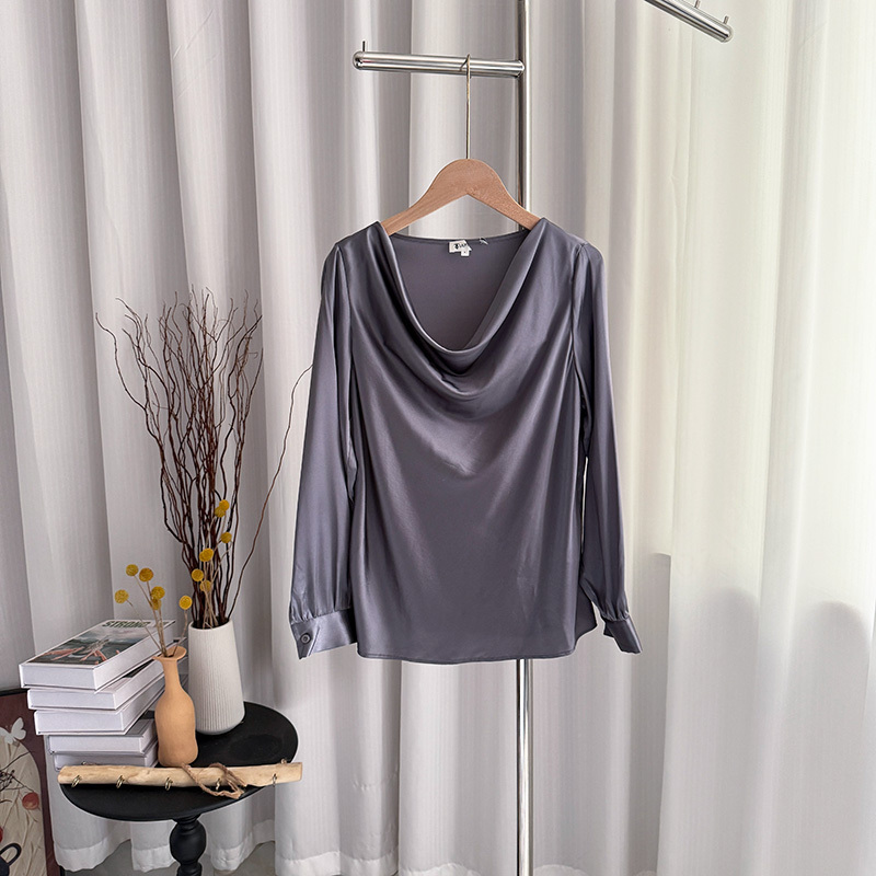 Li~ Silk Swing Collar Shirt for Women, Long-Sleeved, Loose and Elegant, Suitable for Work, with a Light and Mature Style