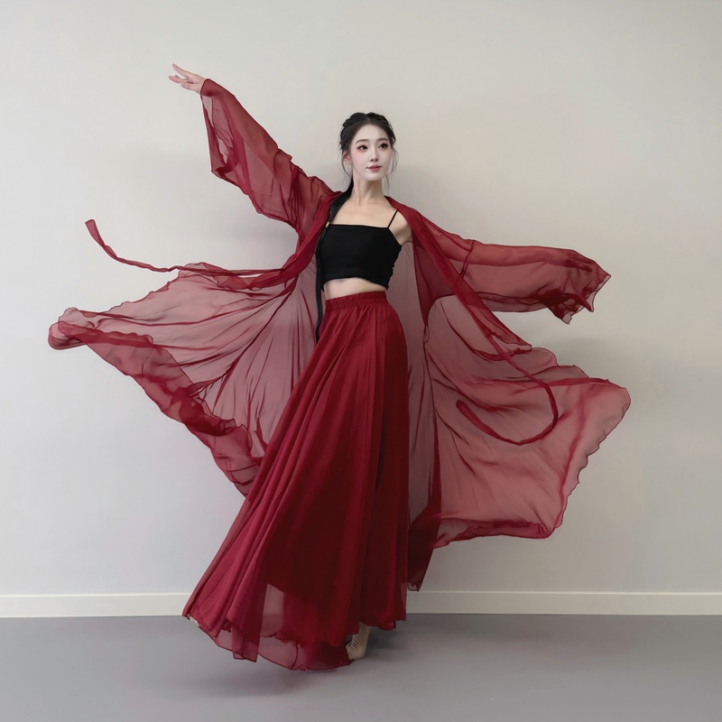 Red and Elegant Classical Dance Performance Costume for Women, Featuring a Flowing Wide-Sleeved Top and Large Skirt, Traditional Ethnic Performance Outfit Set Red and Elegant Classical Dance Performance Costume for Women, Featuring a Flowing Wide-Sleeved Top and Large Skirt, Traditional Ethnic Performance Outfit Set
