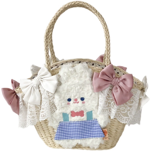 Плюшевый кролик с бантиком, корзина, набор материалов для выхода на улицу, сумка, домашний питомец, «сделай сам», стиль Лолита
