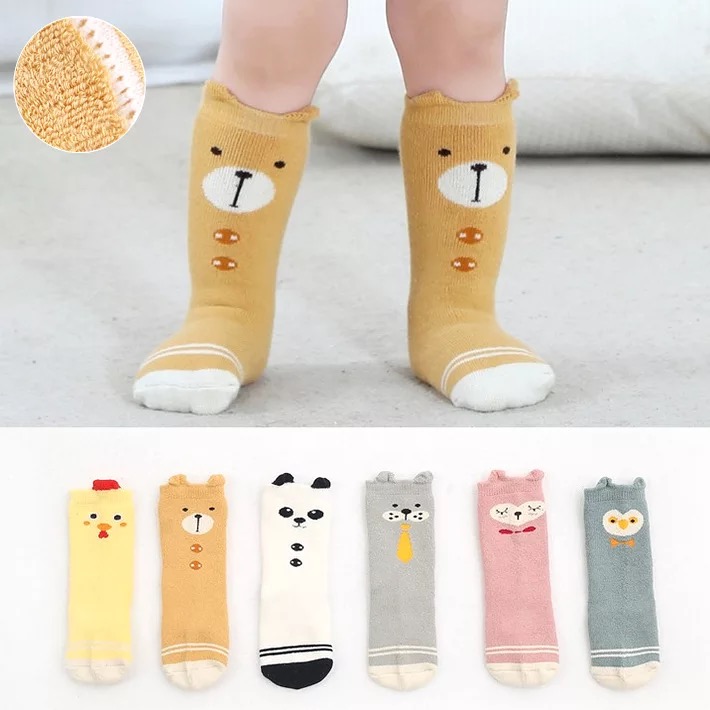 Han Edition Autumn Winter Thickened Children Socks Baby Woolen Loop Socks Cartoon Pine mouth towel material Silo Socks Newborn