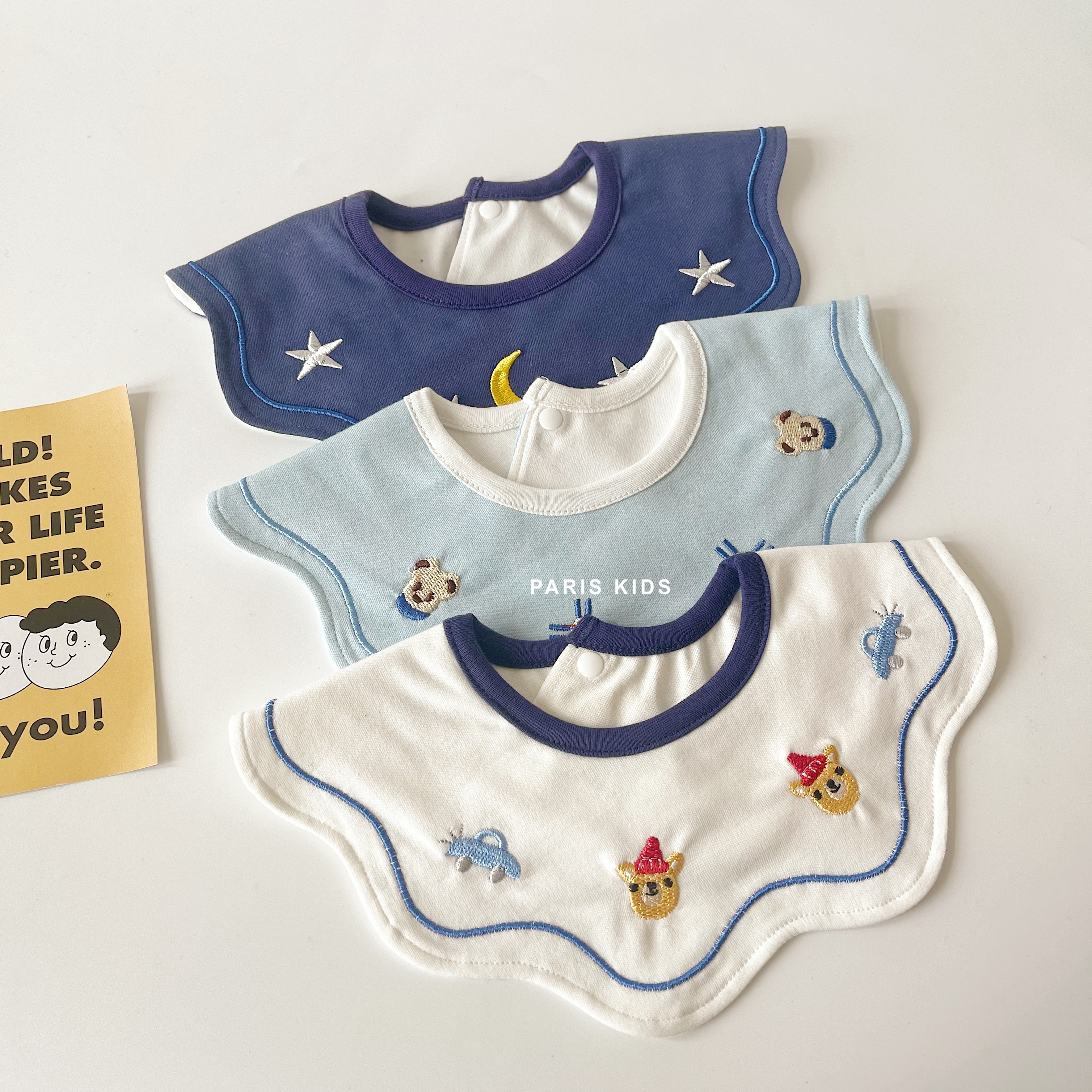 Korean version round mouth baby waterproof pure cotton bib for men and women 360 degrees round cute A class of saliva towel newborn-Taobao