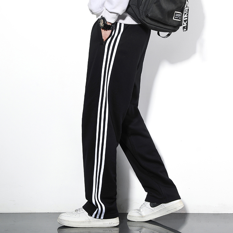 Men's Loose Straight-Leg Casual Pants with Three Stripes, School Uniform Style, Thin Sweatpants for Spring, Autumn, and Summer