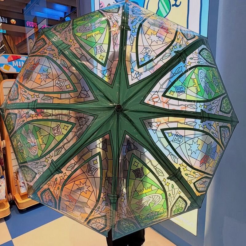 New Harry Potter Merchandise Slytherin Quidditch Window-Pattern Long-Handled Umbrella, Same Style as Ravenclaw, Floral Window Transparent Umbrella