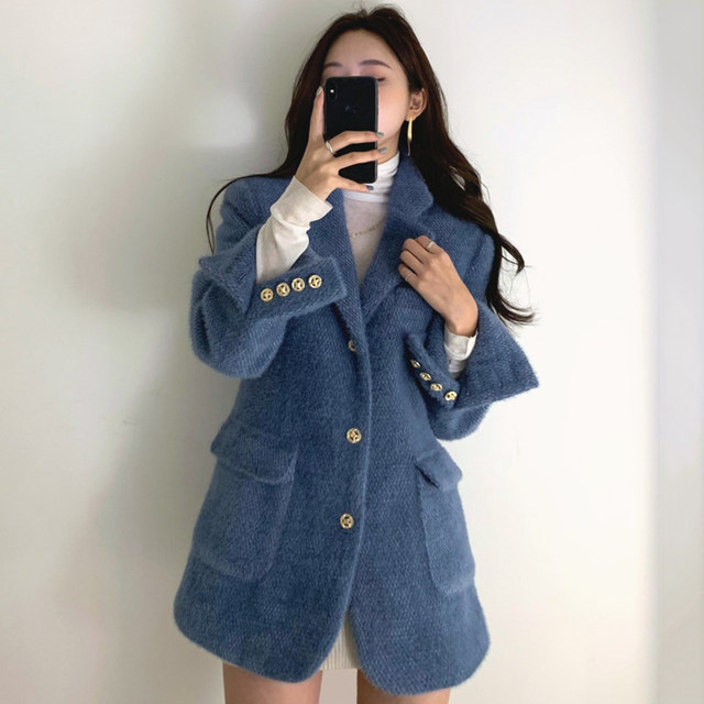 Retro herringbone suit woolen coat 2022 new women's autumn and winter Korean version loose casual thickened woolen coat