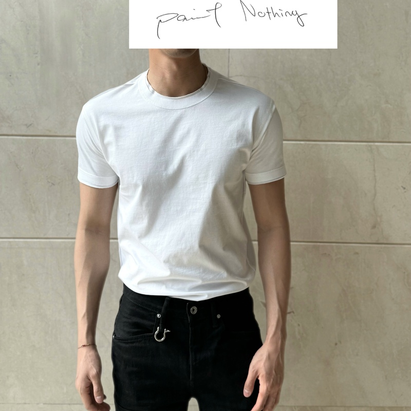Paint Nothing Double Raw Edge High Count Cotton Ribbed T-Shirt Short Sleeves Paint Nothing Double Raw Edge High Count Cotton Ribbed T-Shirt Short Sleeves