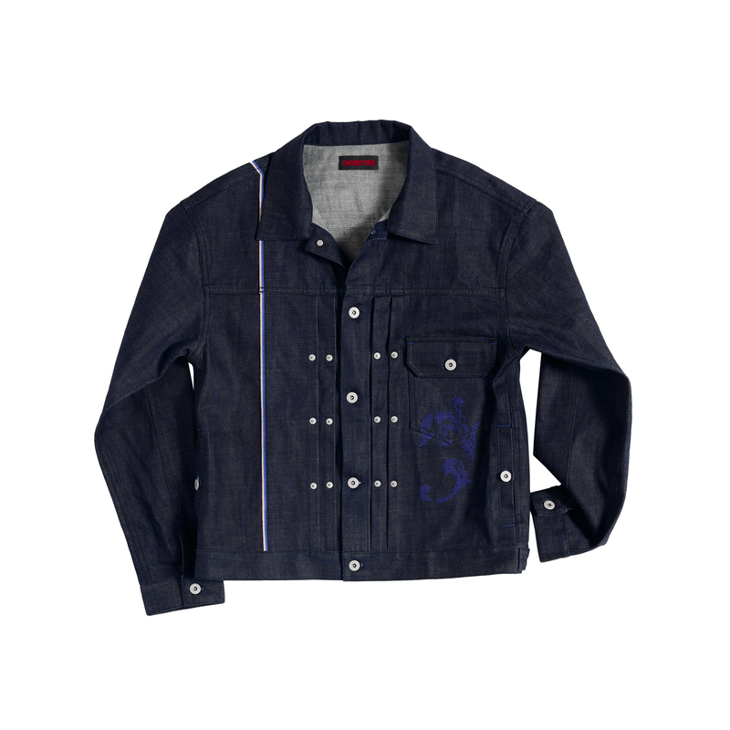 Emobrother* Retro Blue-Edged Raw Denim Color-Block Embroidered Ykk Button Type1 Style Denim Jacket Emobrother* Retro Blue-Edged Raw Denim Color-Block Embroidered Ykk Button Type1 Style Denim Jacket