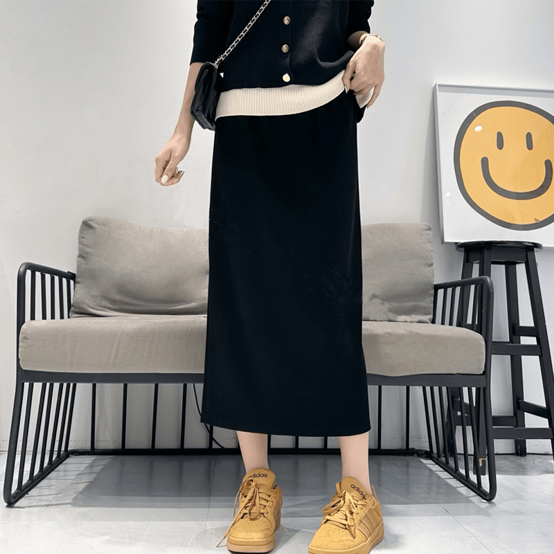 Fat mm Black Loose Skirt for Women Spring and Summer New Large Size High Waist A-Line Draped Slimming Mid-Length Straight Skirt
