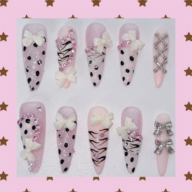 Children's Day* Japanese Harajuku Y2K Culture Polka Dot French Style Detachable Wearable Handmade Nail Tips
