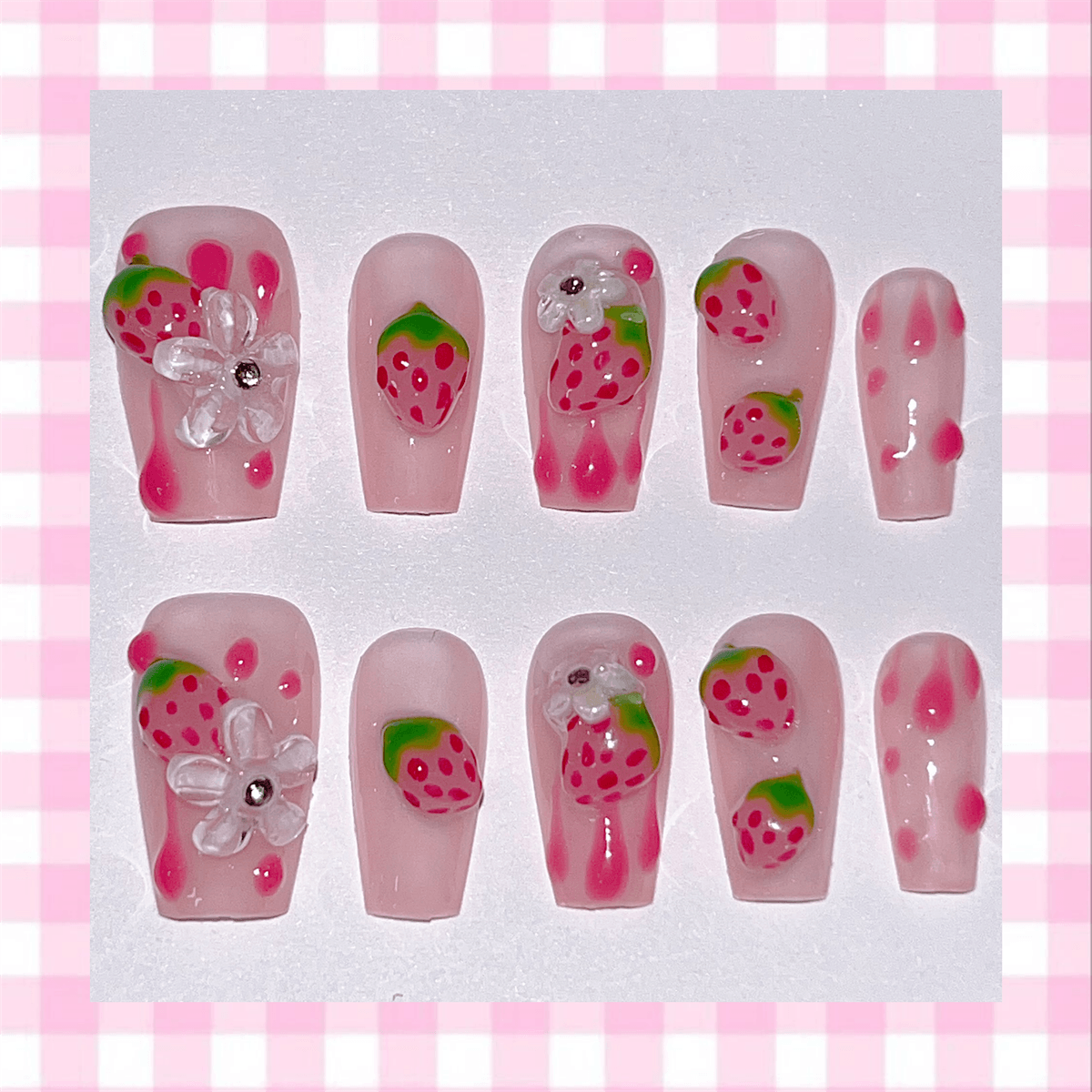 Children's Day* Sweet Girl ins Three-Dimensional Pink Cute Strawberry Y2K Detachable Wearable Handmade Nail Art Pieces