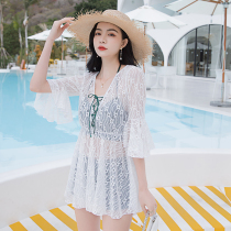 Swimsuit womens three-piece split thin belly cover high waist fairy fan small chest gathered sexy plus size bikini summer