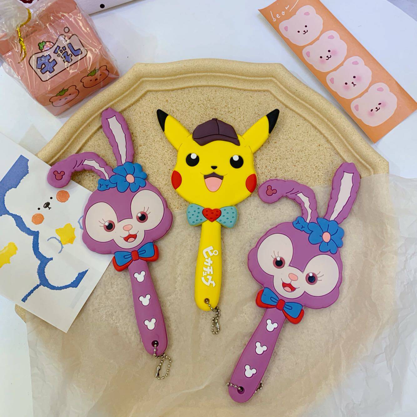 ins wind star della pikachu handheld with makeup mirror cute teenage girl with a small mirror mini-makeup mirror