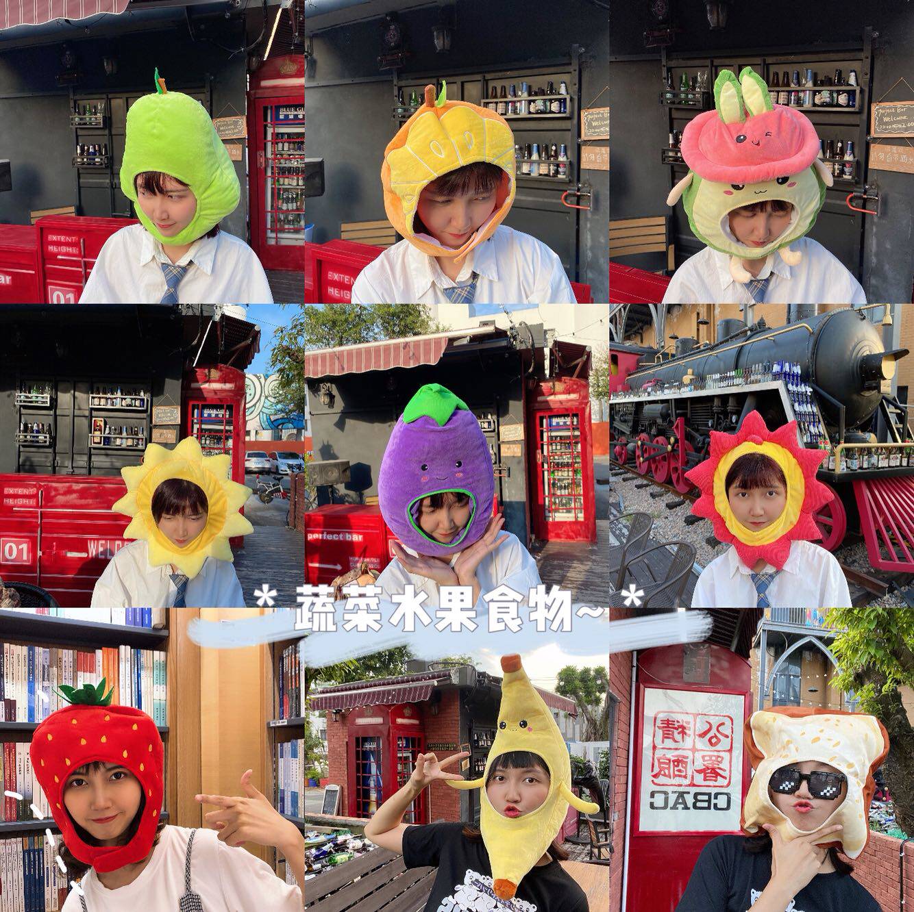 Vegetable and fruit food plant headgear Japanese ins cartoon hat eggplant pumpkin hat photo props performance