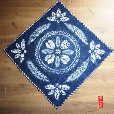 Yunnan tie-dyed cloth white handmade plants blue dyed square scarf tourist souvenir small square tablecloth ornaments 85cm 85times