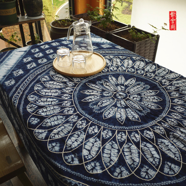 Yunnan Special Birth Companion Gift Big Haircut White Ethnic Group Hand Zdyeing Grass Wood Dyeing Table Cloth Door Curtain Outdoor Dining Mat Hanging Accessories