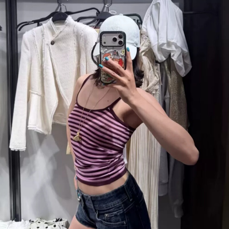 Za's 2026 Summer New Sweet and Spicy Style Round-Neck Striped Casual Knit Camisole Top 3471027