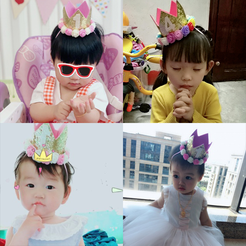 Net Red birthday cake hat Children's crown party Boy baby One-year-old princess baby Creative customization 2