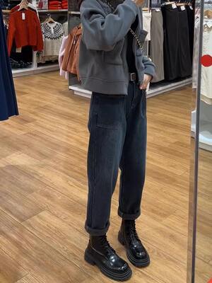 New large-sized autumn high-waisted Harlem jeans for petite girls, slimming and tall dad pants, radish pants
