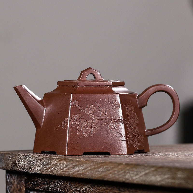 Early reflux Yixing Purple Sand Pot all handmade Shi XiaoMa Six old purple clay Admiralty Clay Pot double face carved teapot-Taobao