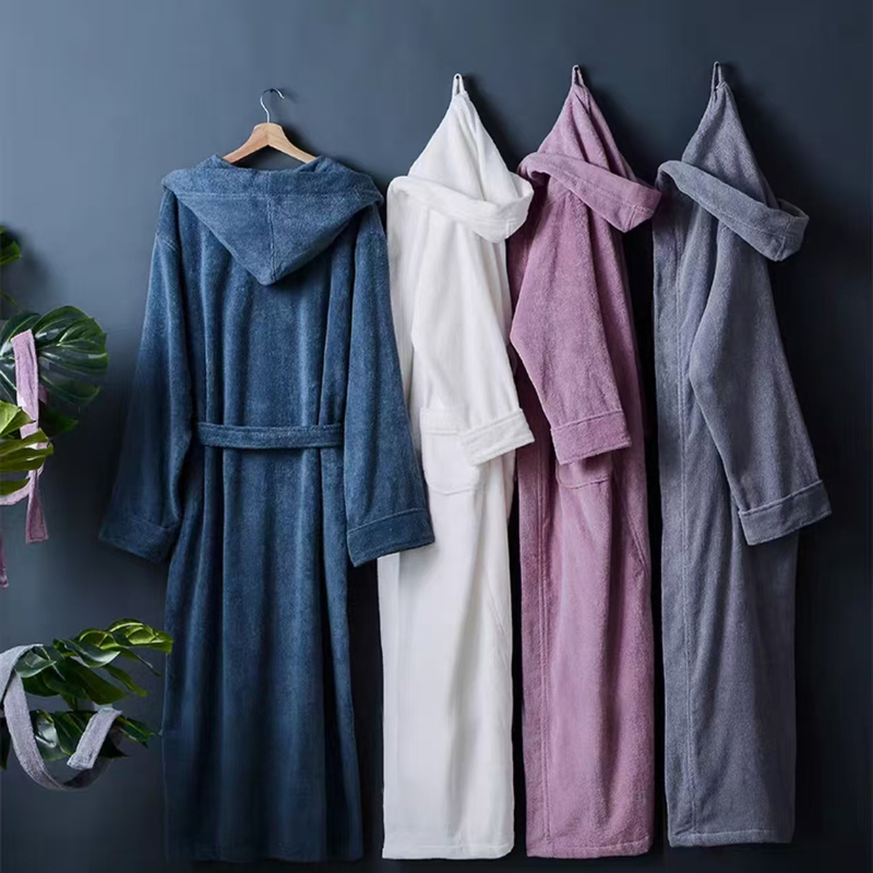 Good Quality, All-Season, Extra-Large and Extra-Long Pure Cotton Bathrobe for Men and Women, Couples, Adult Bathrobe, Towel Material, Hooded Nightgown, Spring and Autumn