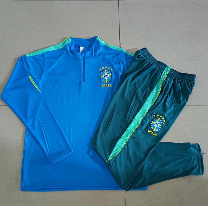 Brazil Blue Long-Sleeved Football Training Uniform Jersey Men's 2627 Half-Zip Appearance Warm-Up Fitness Long Pants Sports Team Uniform Brazil Blue Long-Sleeved Football Training Uniform Jersey Men's 2627 Half-Zip Appearance Warm-Up Fitness Long Pants Sports Team Uniform