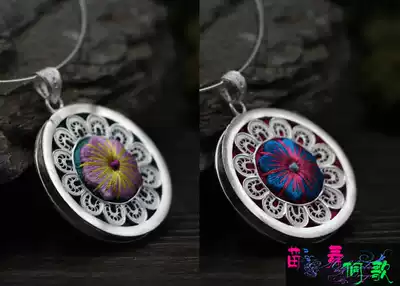 Guizhou national style, silver sterling silver pure hand-made inlaid embroidered pendant, national intangible heritage handicraft creation