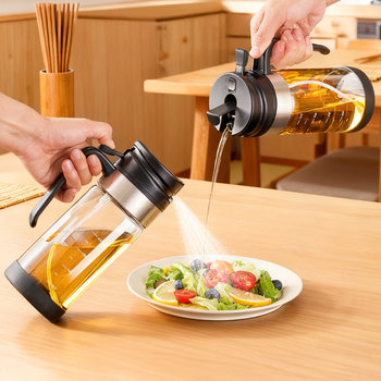 Spray and Pour Dual-Use Oil Pot, Non-Drip Glass Kitchen Household Spray Oil Bottle, Seasoning Bottle, Leak-Proof Oil Container