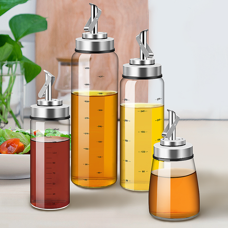 Stainless steel oil nozzle open oil pot olive oil oil bottle kitchen leak-proof set seasoning bottle household automatic glass oil tank