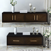 American light luxury TV cabinet Stainless steel solid wood coffee table TV cabinet combination Post-modern simple living room furniture custom