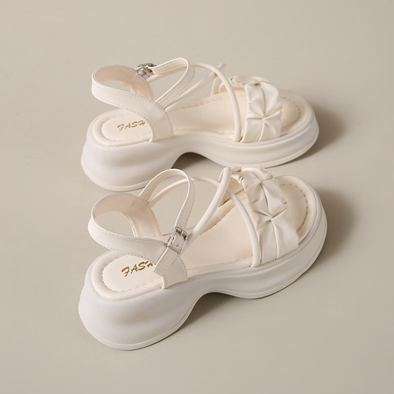 罗马配裙子凉鞋女2025夏季新款休闲百搭厚底凉靴超火踩屎感沙滩鞋